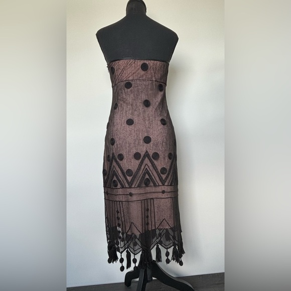 TOCCA Women’s Black Sleeveless Sheer Polka Dot Pattern Wool Blend Dress Size 4 - Picture 3 of 16